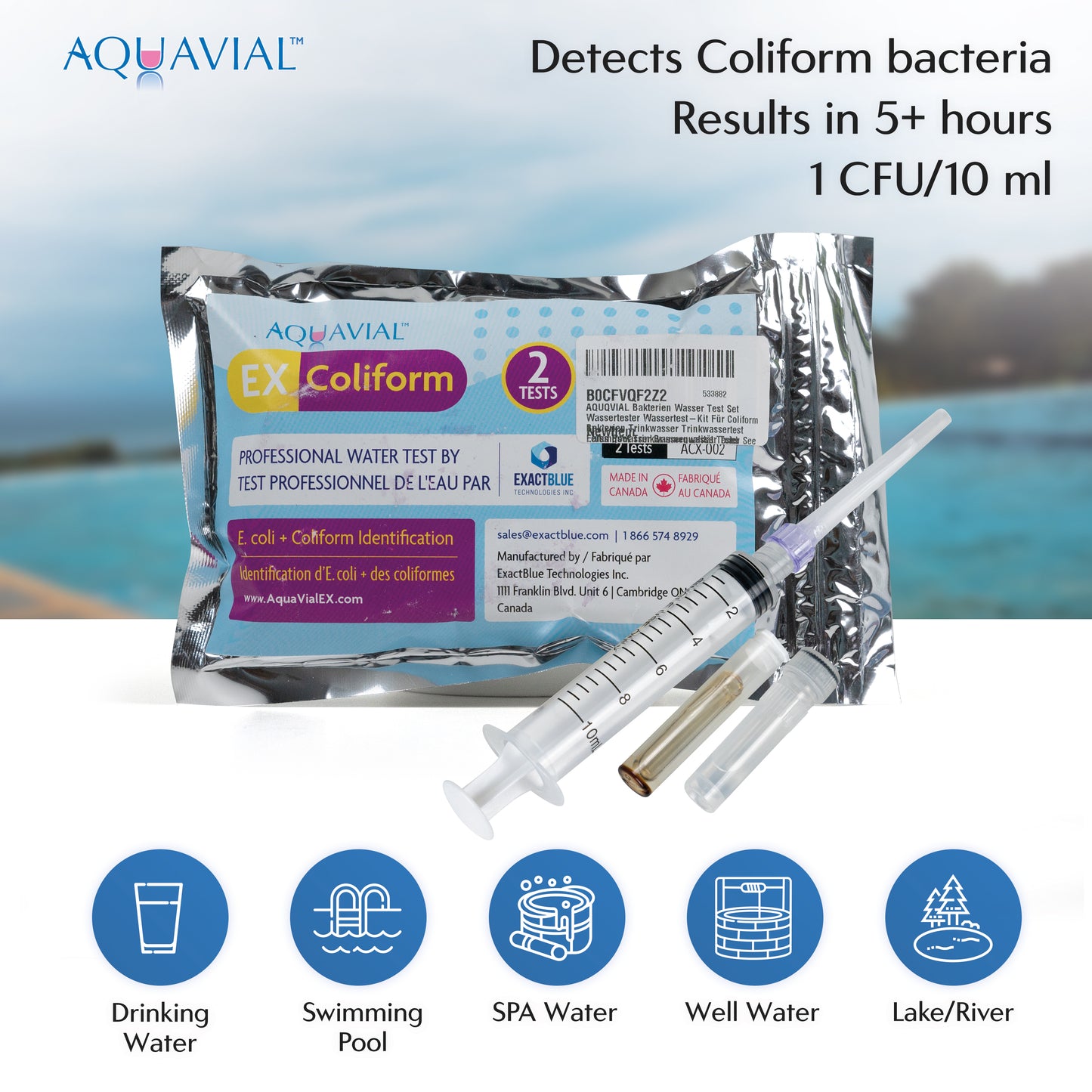 AquaVial EX - 7 Hours Total Coliform Professional Water Test Kit