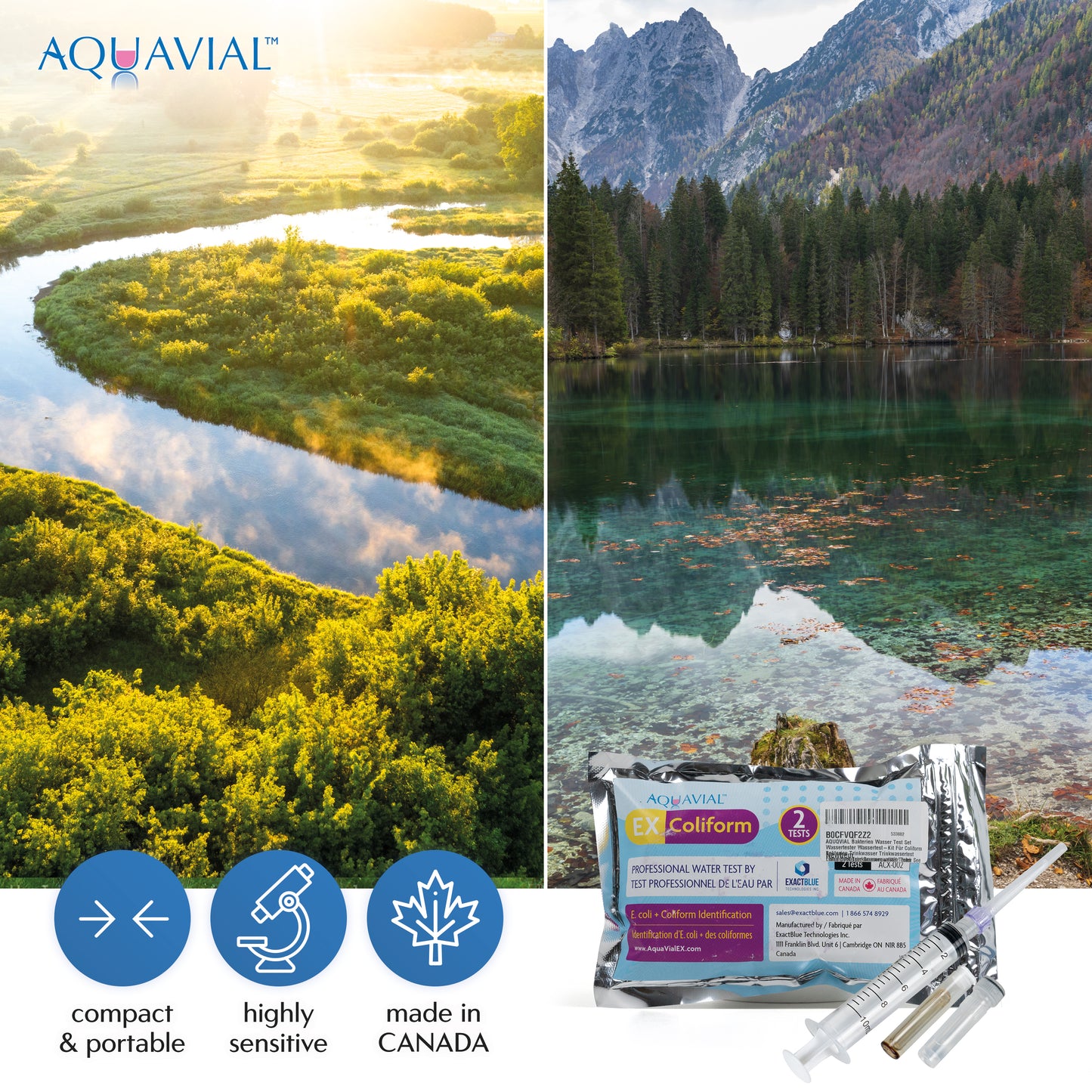 AquaVial EX - 7 Hours Total Coliform Professional Water Test Kit